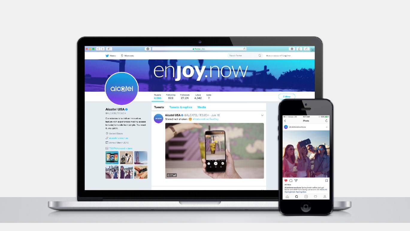 Alcatel social campaign development: the All for All creative running across Twitter, Instagram and the brand's own channels
