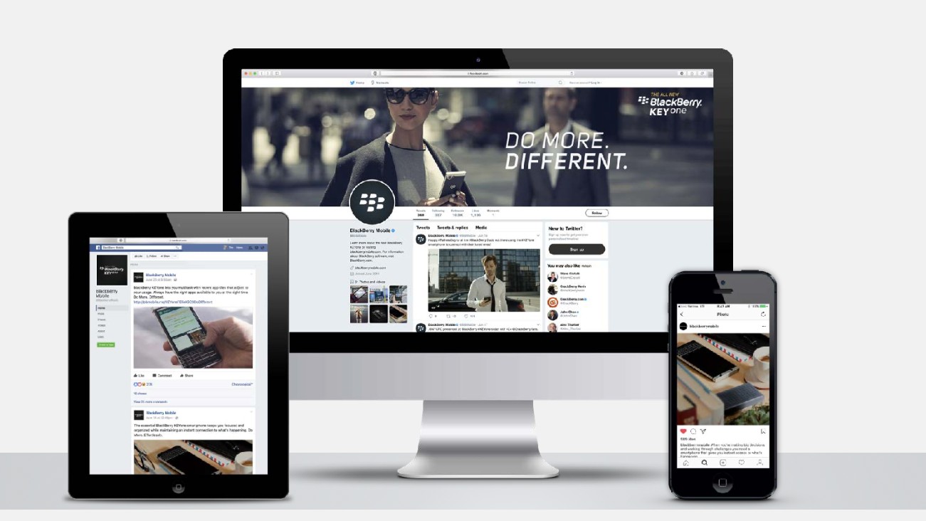 BlackBerry KEYone digital campaign development: the Do More Different creative running across web, tablet and Instagram