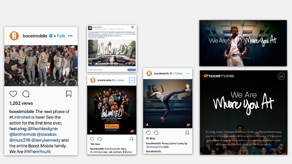 Boost Mobile integrated campaign development: We Are Where You At across Instagram, Facebook and digital out of home