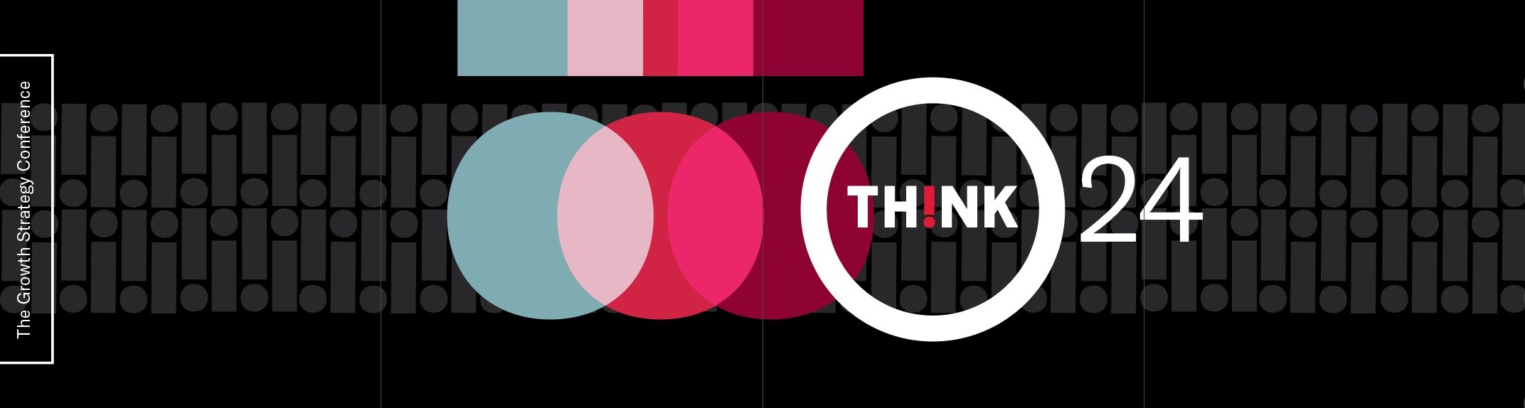The THINK 24 graphics package laid out across the nine-screen array: circle lockup on the exclamation pattern.